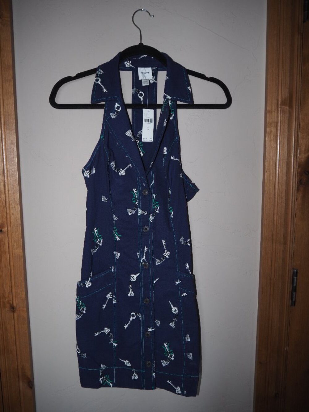 Maeve Anthropologie Key Print Halter Mini Dress XS NWT $148
